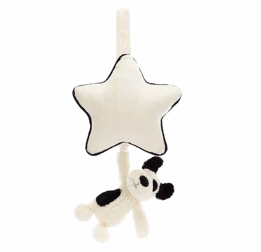 Jellycat Bashful Black and Cream Puppy Musical Pull