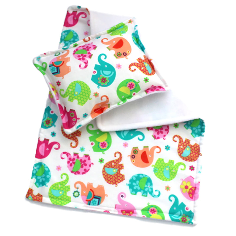 Dolls Cot Pram Blanket Set Elephent Print