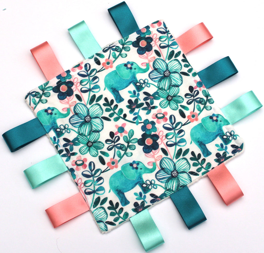 Floral Teal Elephant Taggy Comforter