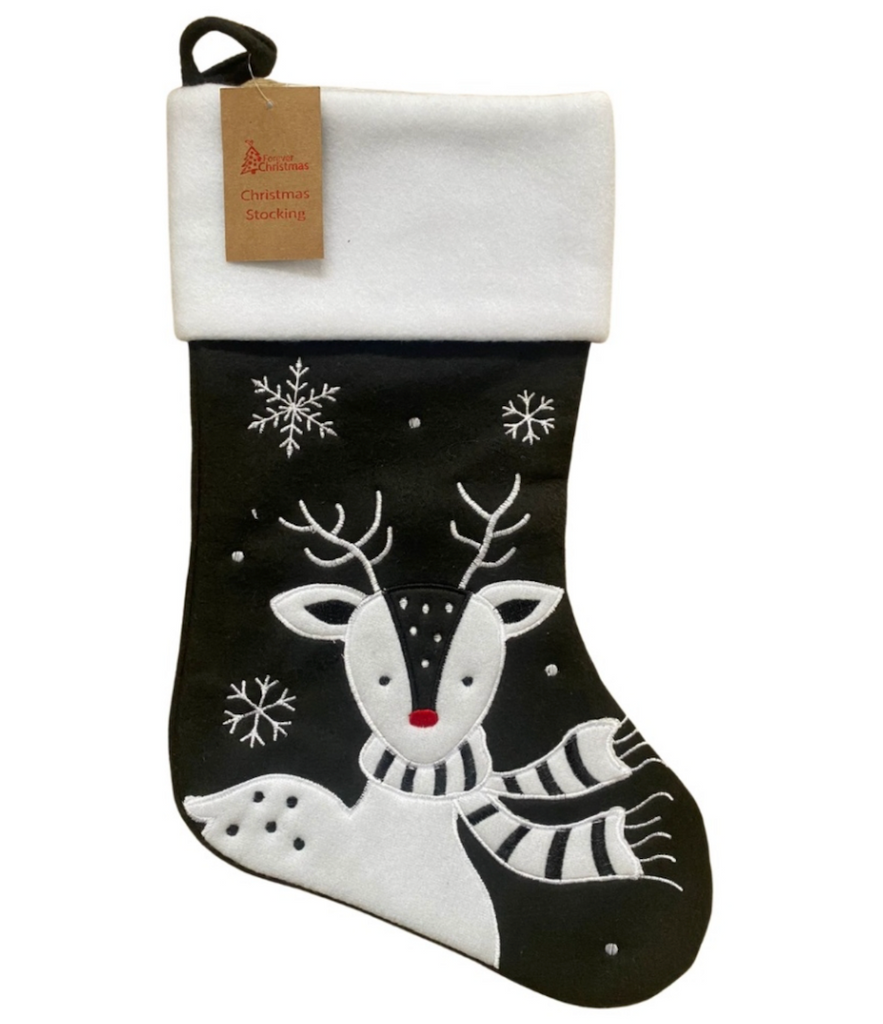 Reindeer Black & White Deluxe Christmas Stocking - Personalised