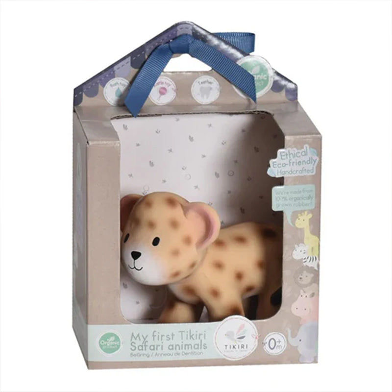 Tikiri Leopard Natural Rubber Teether & Rattle Boxed