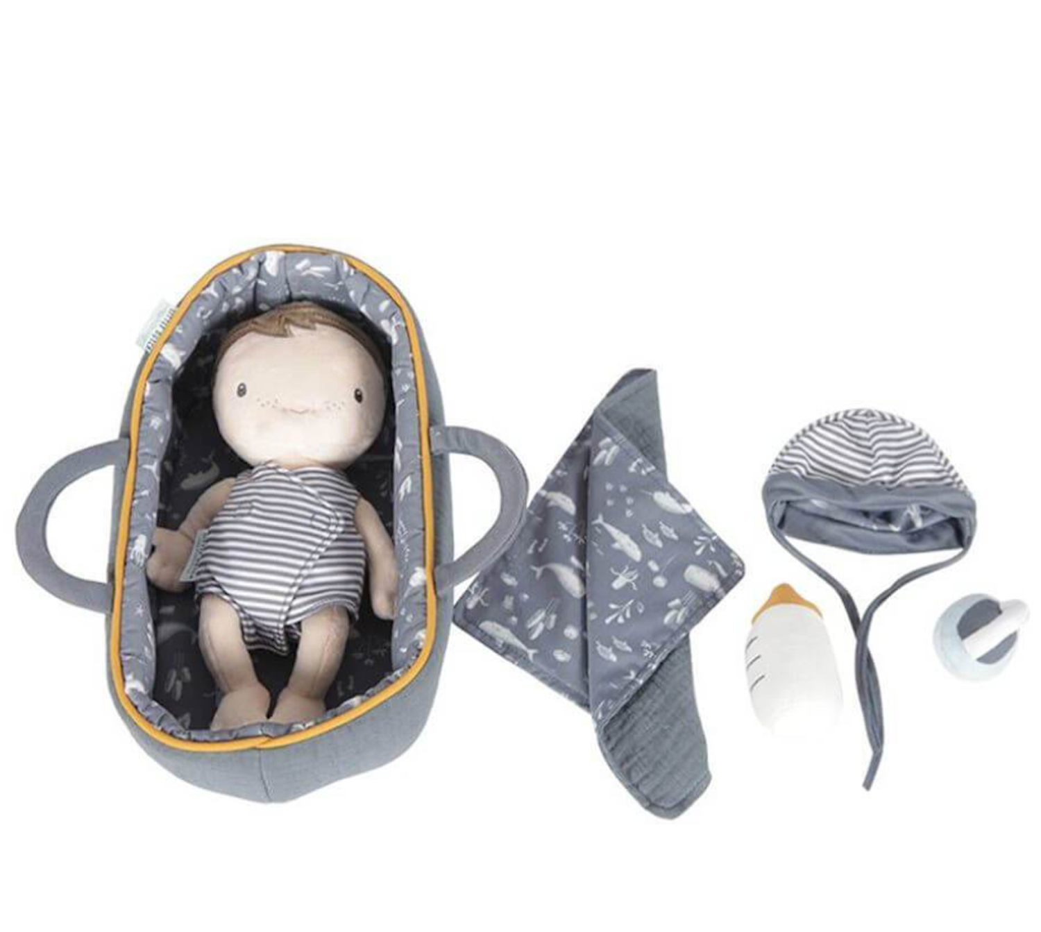 Baby Doll Jim with Carry Basket, Blanket and Bottle - Personalised