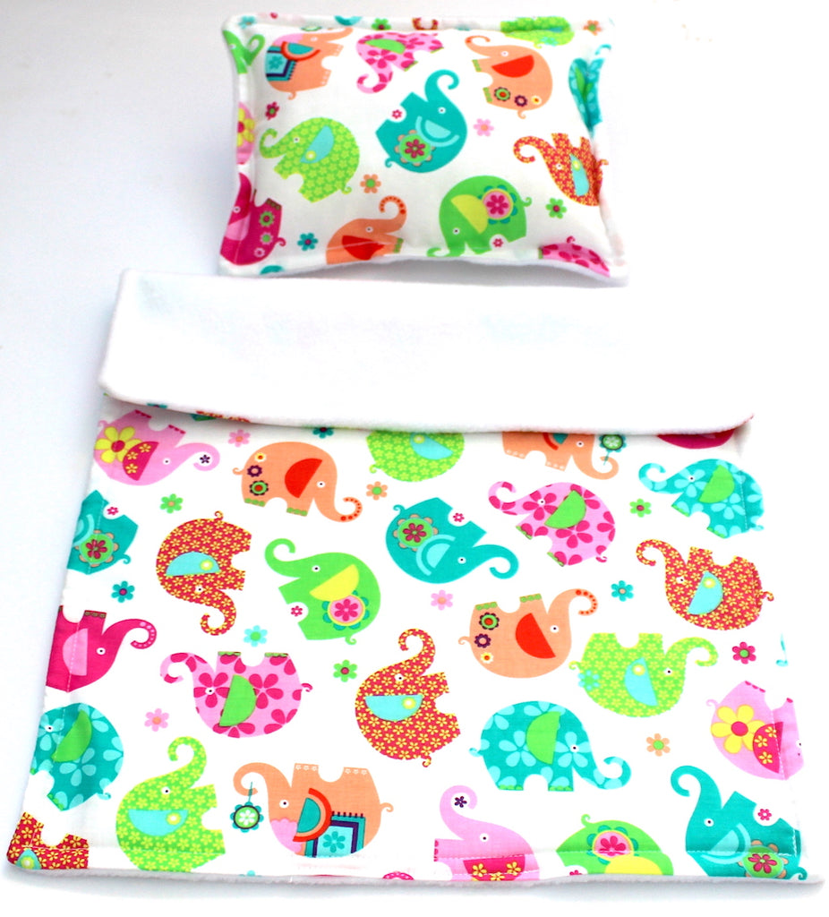 Dolls Cot Pram Blanket Set Elephent Print