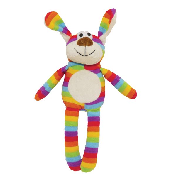 Rosewood Chubleez Dougal Dog in vibrant rainbow colours and white tummy by his lonesome self