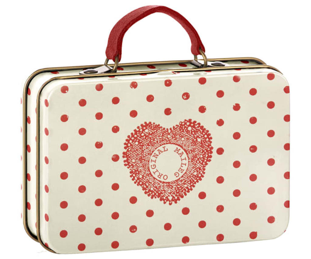 Maileg Spotty Metal Suitcase with 2 Sets of Clothes