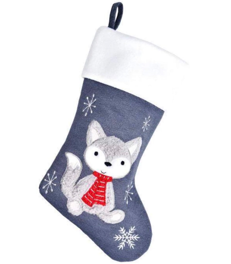 Fox Grey Deluxe Christmas Stocking - Personalised