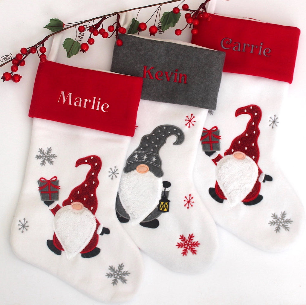 Gnome Santa Deluxe Christmas Red Stocking - Personalised