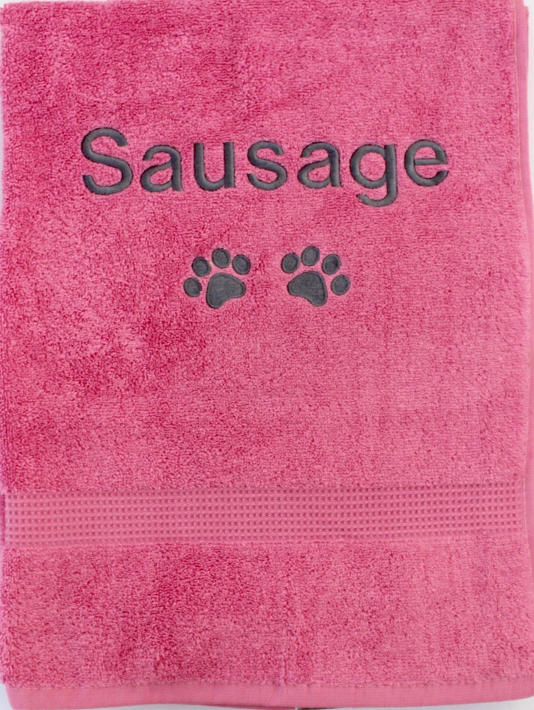 A Large Pink Pet Cat Bath Towel Personalised with name and paw prints