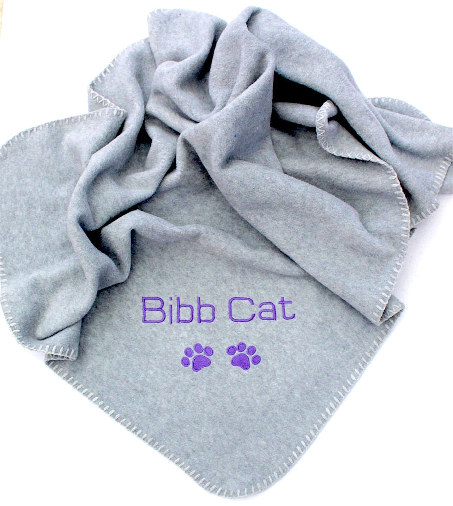 Pet Grey Blanket Personalised for Cat or Dog with name and paw prints