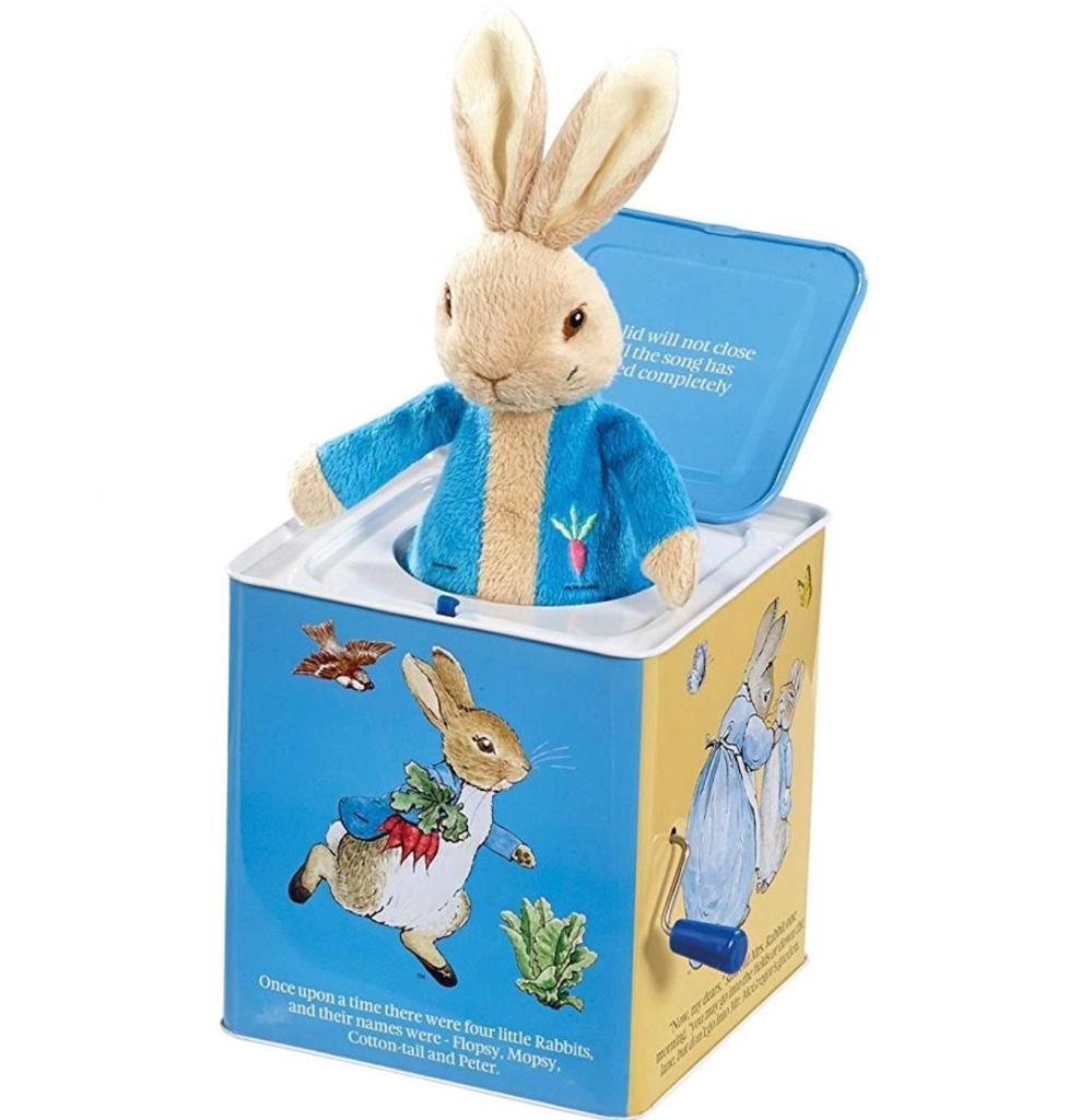 Beatrix Potter Peter Rabbit Jack in the Box with bunny standing up in box