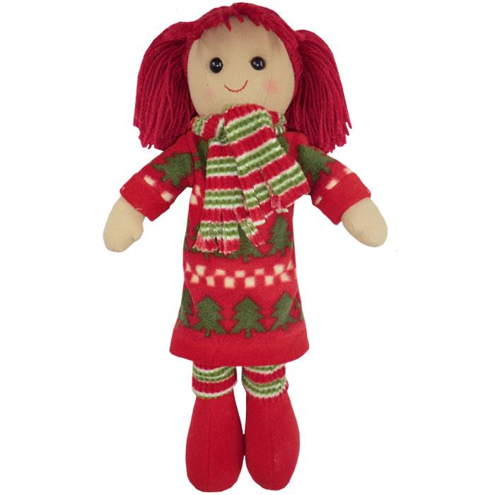 Powell Craft Rag Doll Christmas Girl with stripped scarf, red shoes and red hair