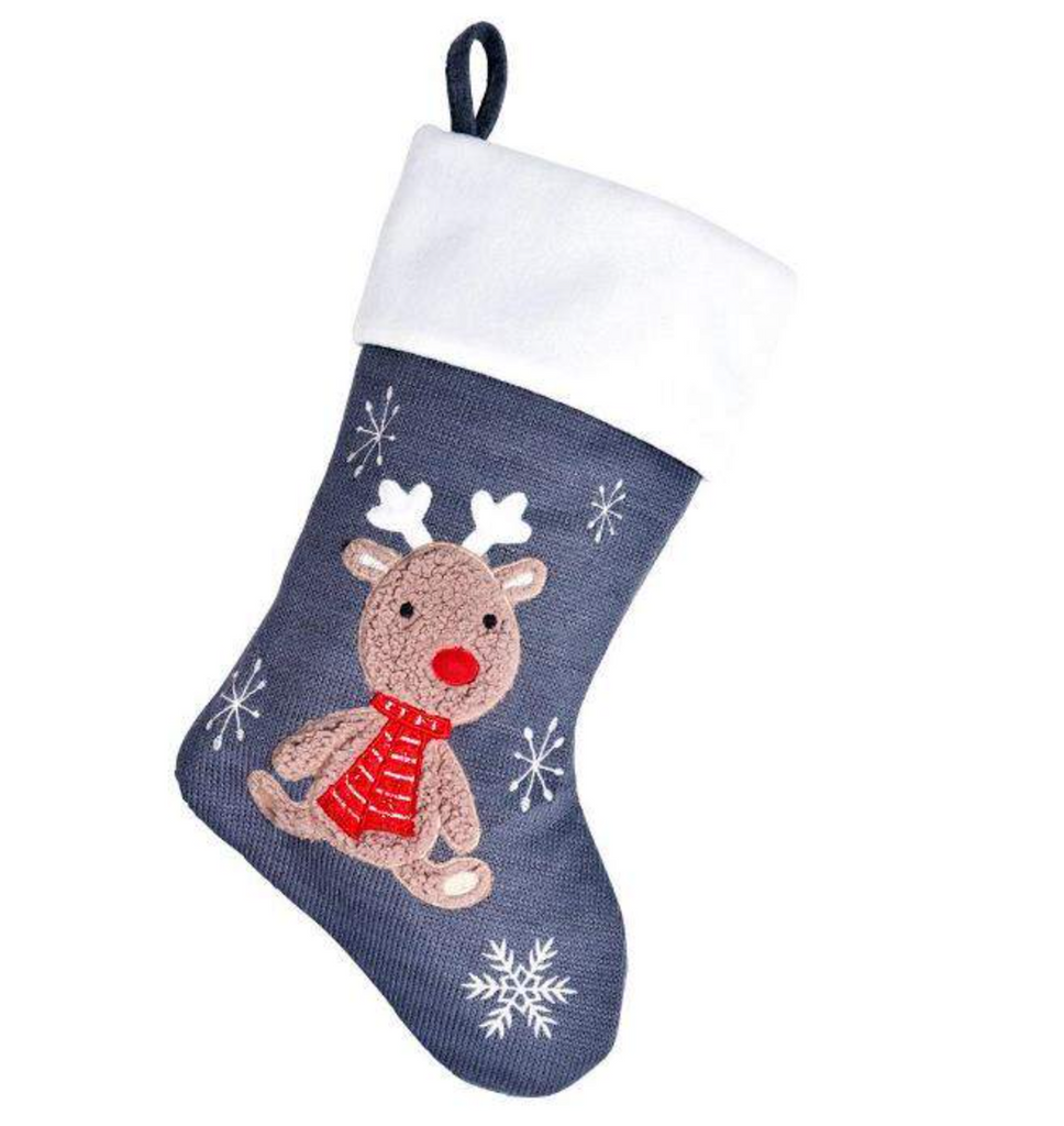 Reindeer Grey Deluxe Christmas Stocking - Personalised