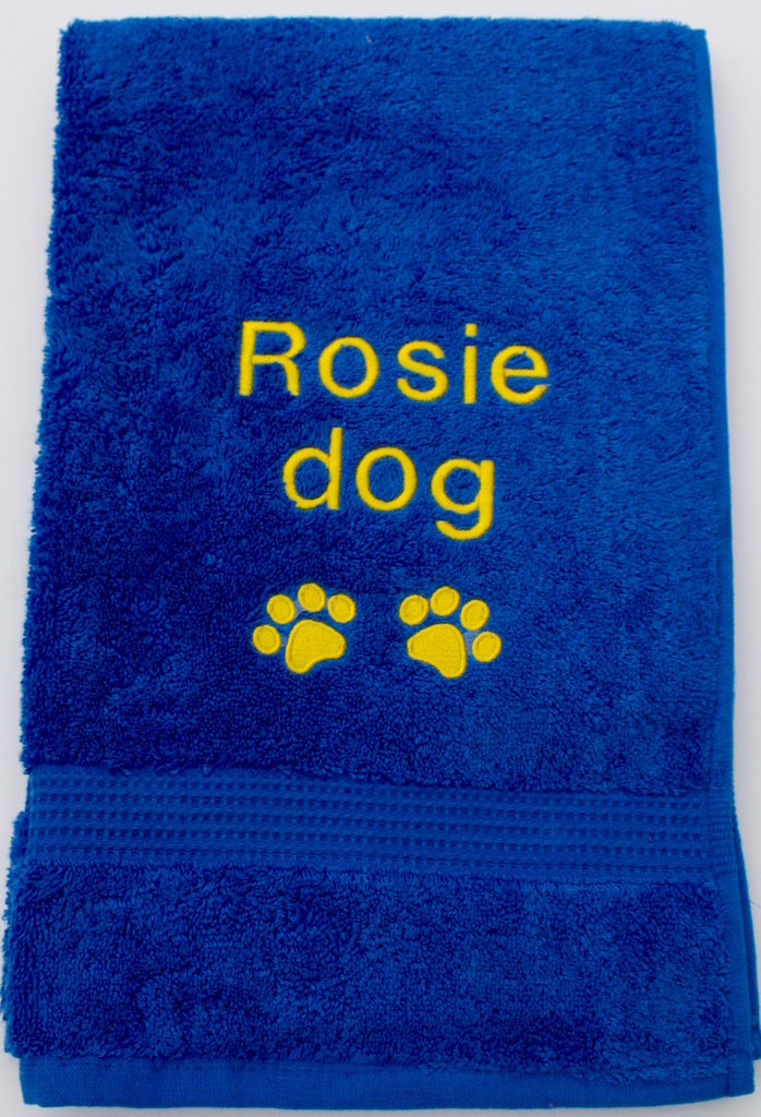 A bllue medium size Pet Cat Towel Personalised with name and paw prints