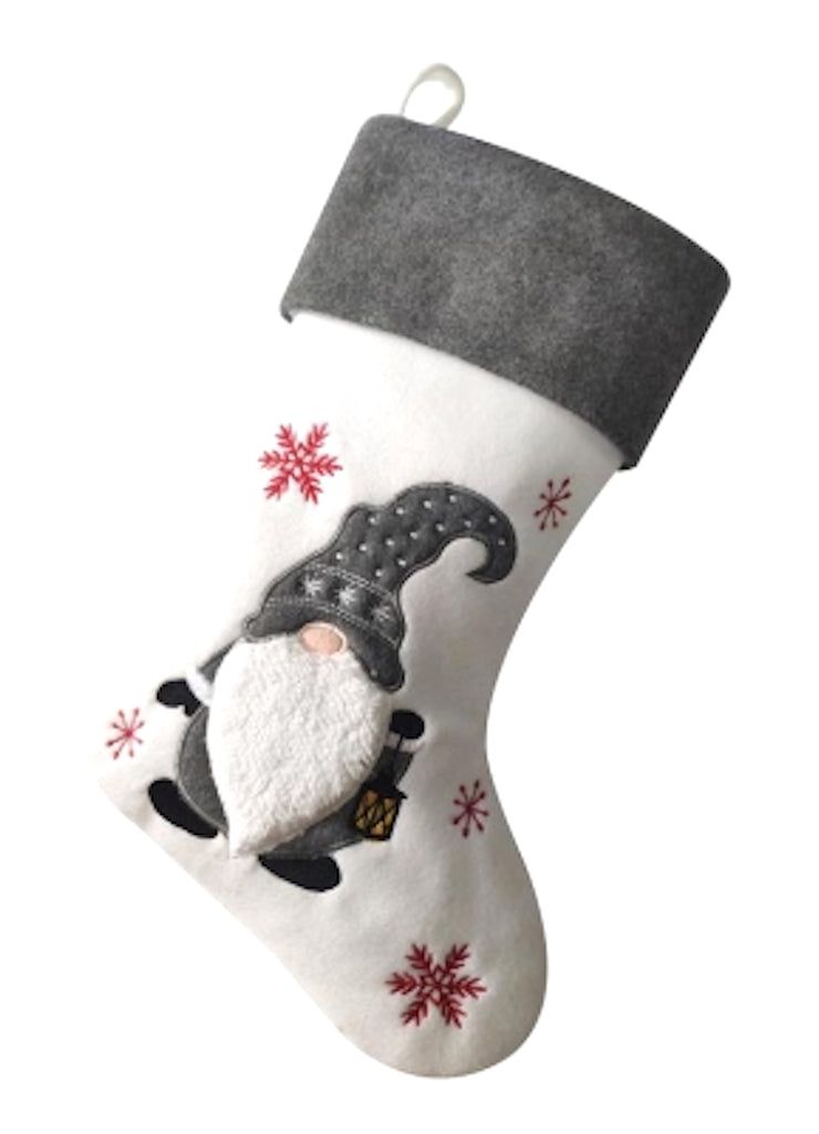 Gnome Santa Deluxe Christmas Grey Stocking - Personalised
