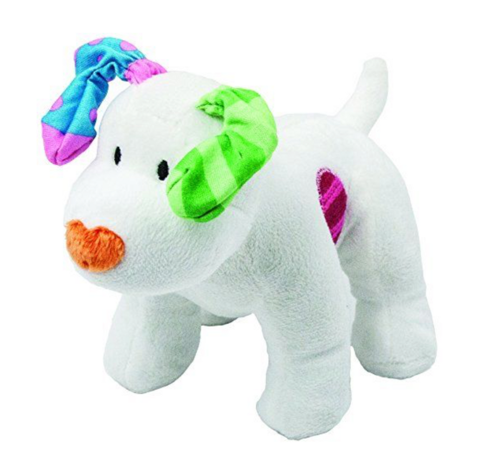 A smaller picture of a Rainbow Design Snowdog Bean Toy with yellow nose and green and blue ears 