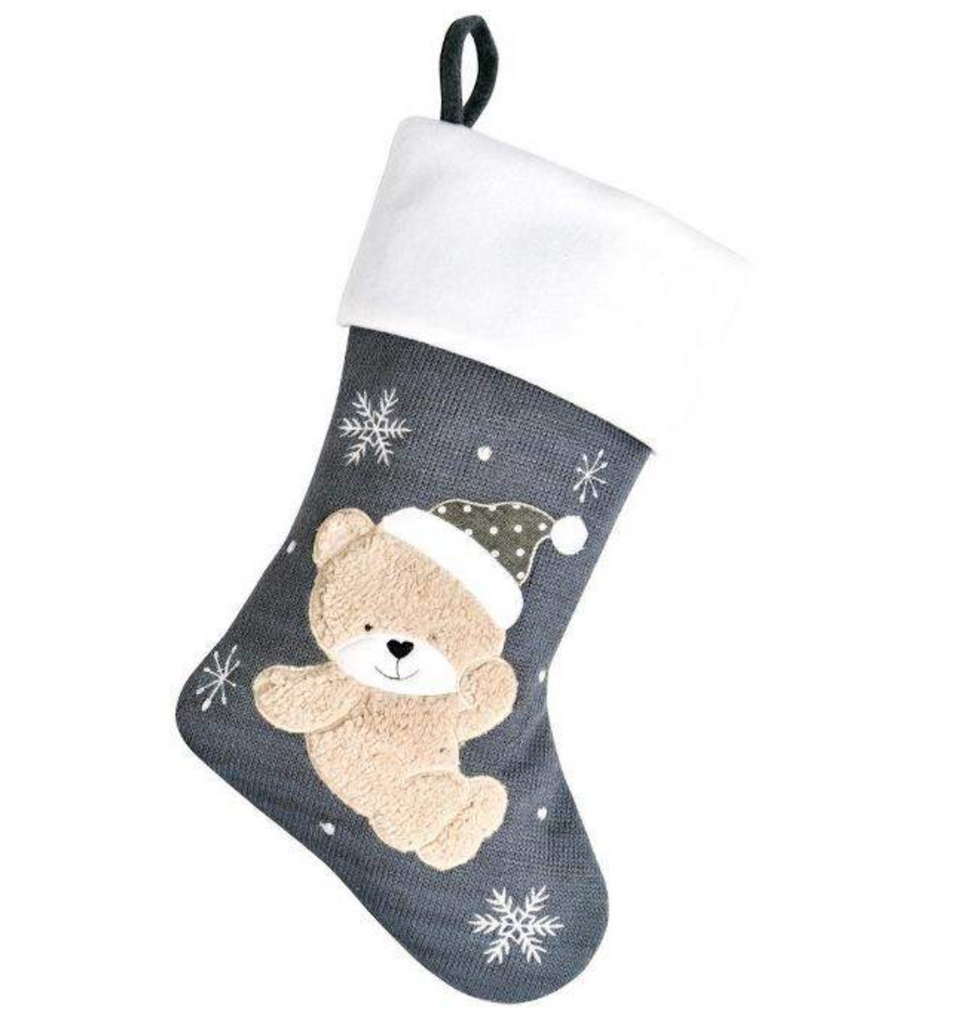 Teddy Bear Grey Deluxe Christmas Stocking - Personalised