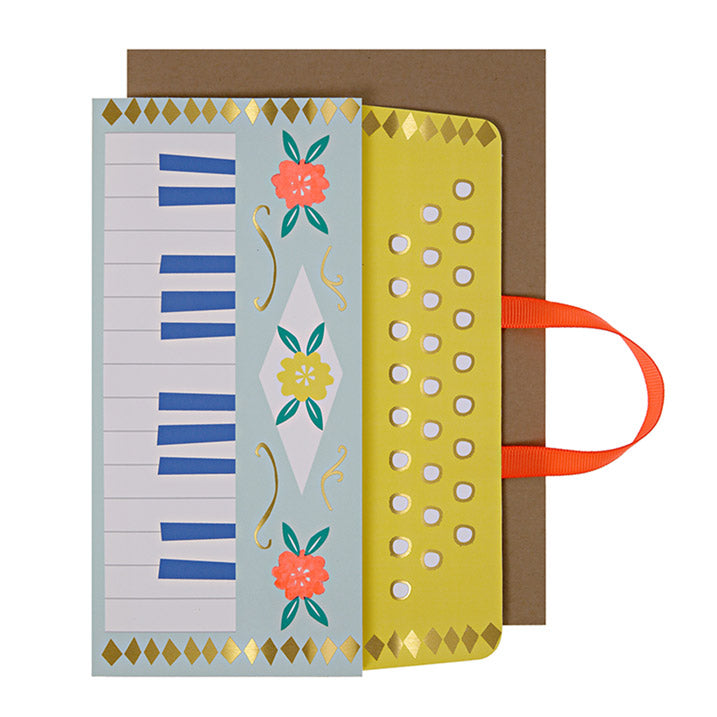 Meri Meri accordion style greeting card and gold envelope embellished with shiny gold foil and ribbon