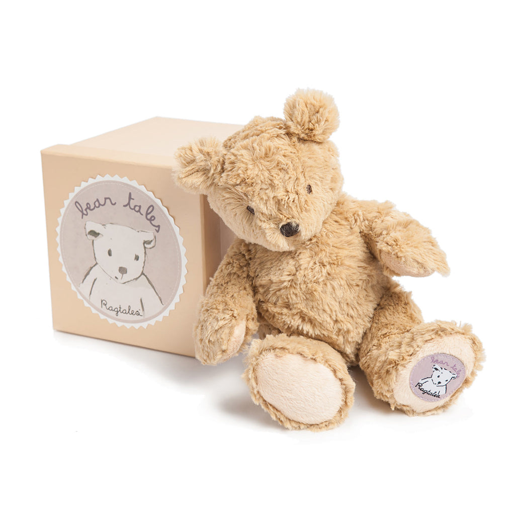 Setting in front of the box Ragtales Darcy is a gorgeous traditional Teddy Bear that comes finished in the softest white fur & velvety chocolate brown nose