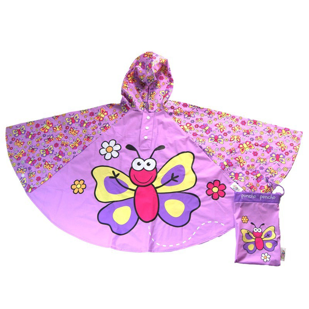 A great kid's Poncho for wet weather  with Butterfly theme on the front