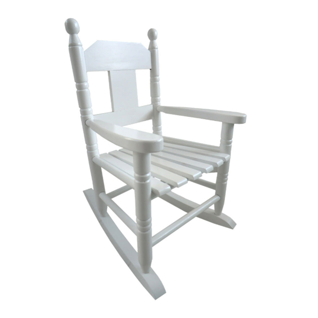 Side of a white Powell Craft Children Rocking Chair