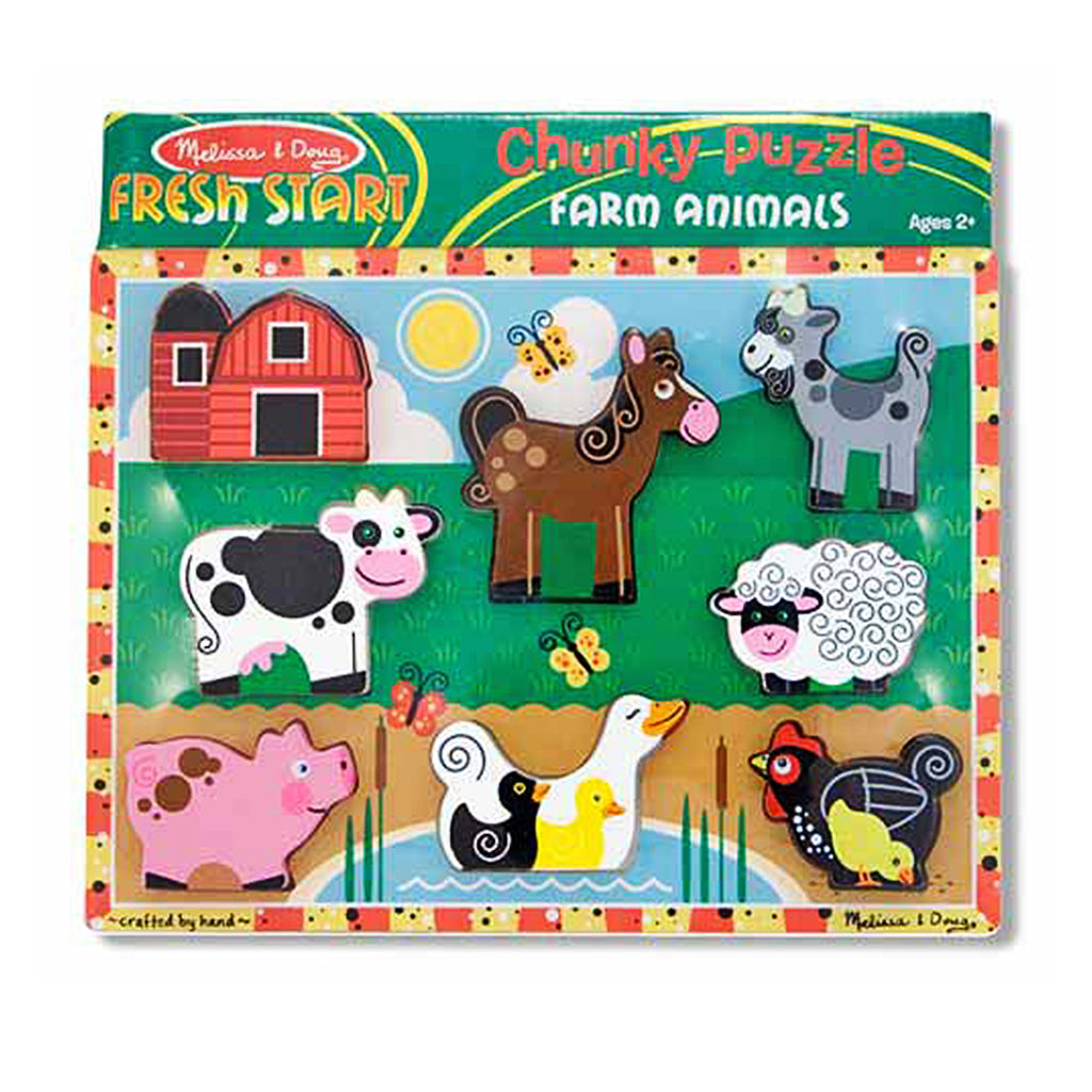 melissa and doug bright colourful childs birthday christmas gift chunky farm puzzle with farm animals
