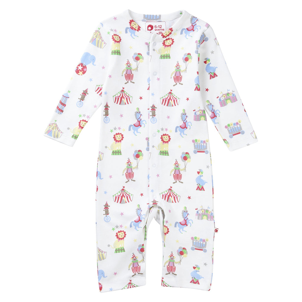 A gorgeous Retro Circus footless playsuit with circus design from Piccalilly. 