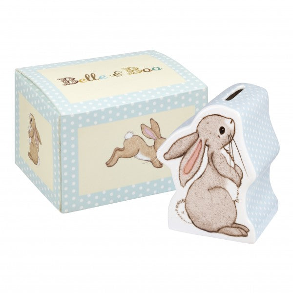 100% fine china baby, childrens money box in the shape of a bunny, Boo.