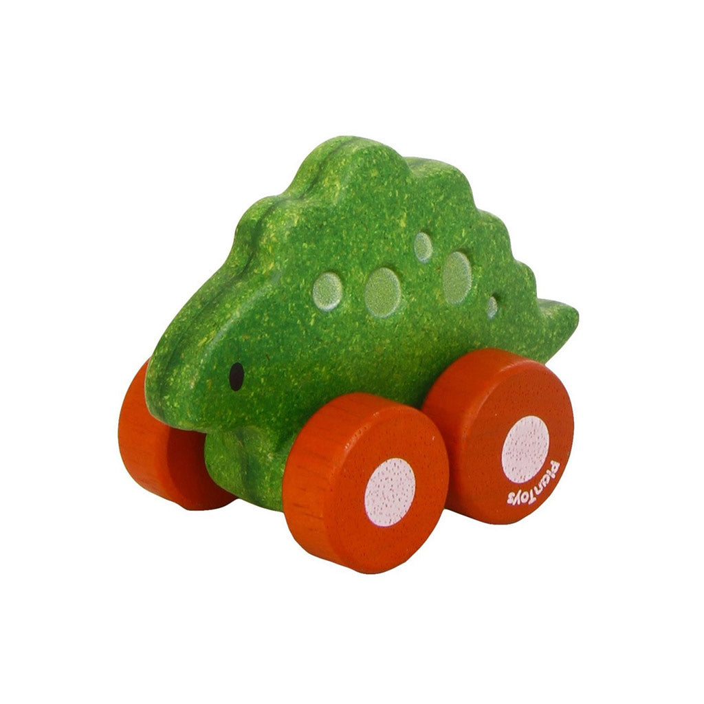 With green body and red wheels a Plan Toys Dino Car Stego is an eco friendly toy for children