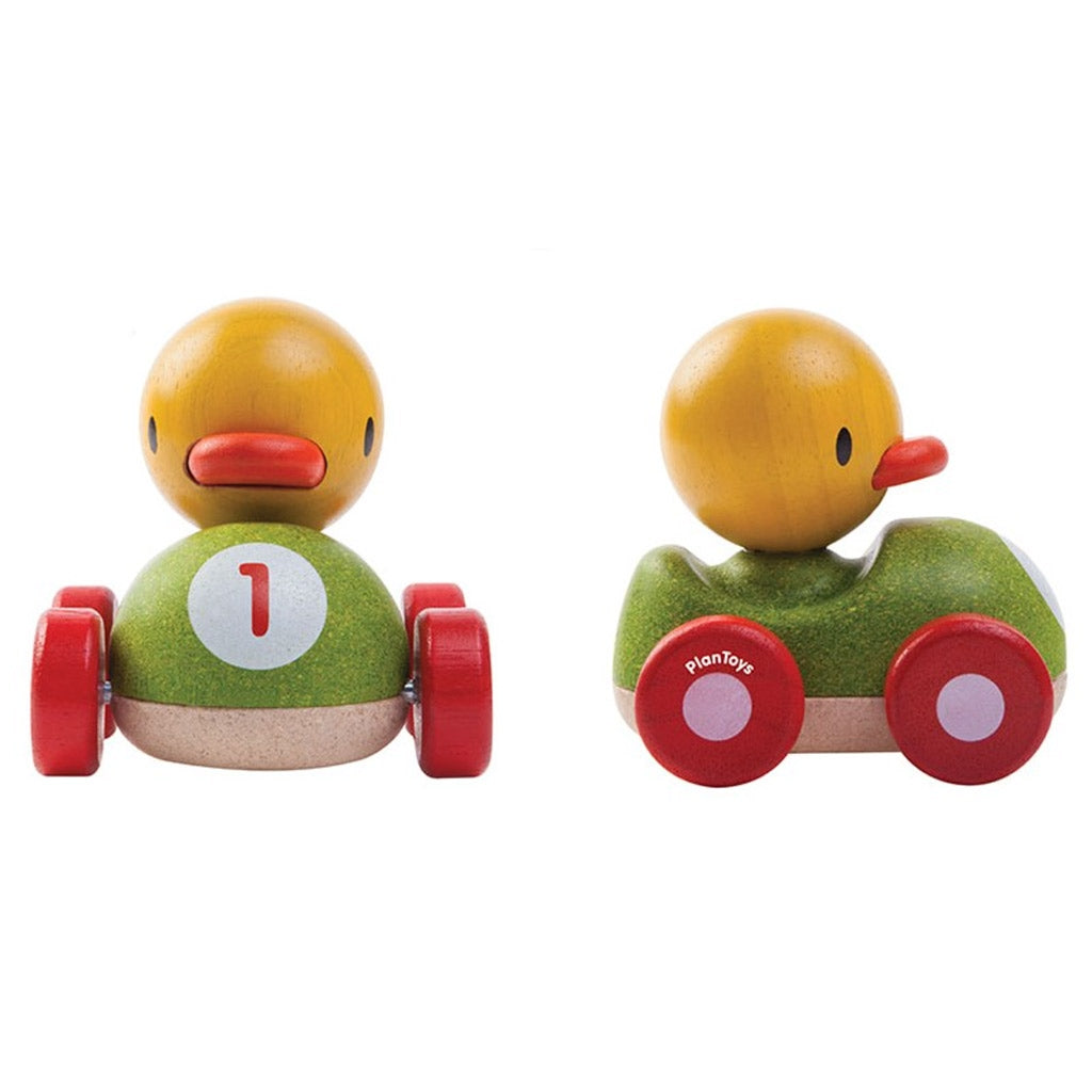 Two Plan Toys Duck Racer eco friendly in green cars and red wheels