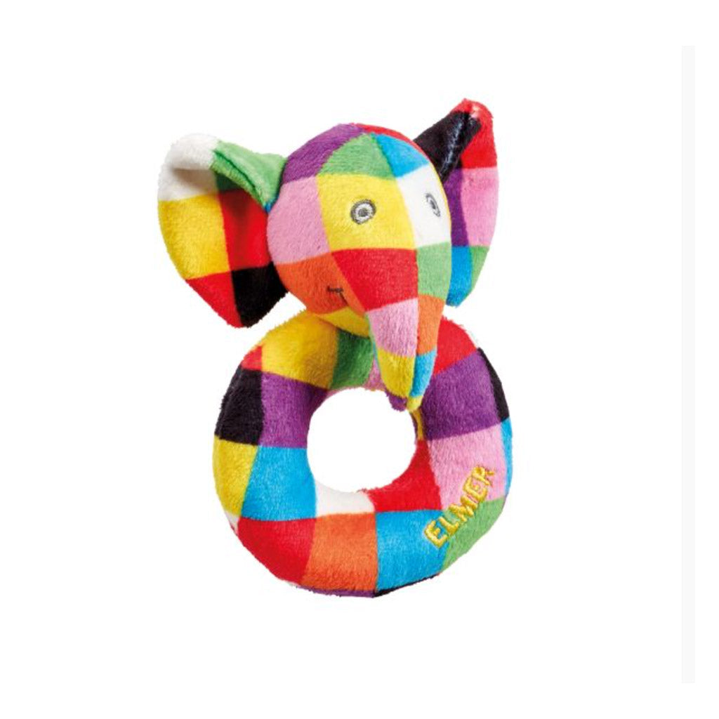 Elmer Elephant checked baby newborn multi coloured pattern ring rattle