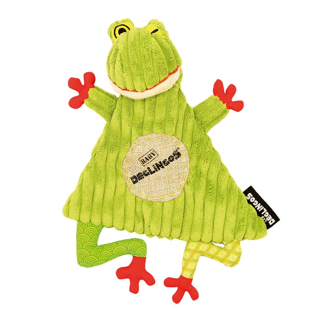 Deglingos baby frog bright green corduroy comforter with red feet and big smile