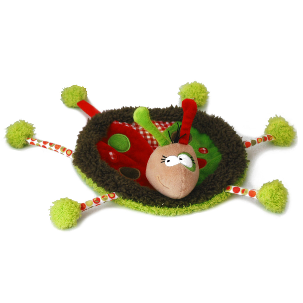 Clarabelle is a lovely, charming and funky French ladybird, with long, gangly legs and is made from a variety of soft fabrics