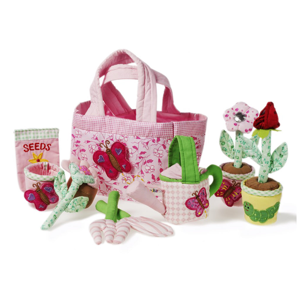 oskar and ellen childrens fabric gardening set toy pink basket with butterfly flower pots