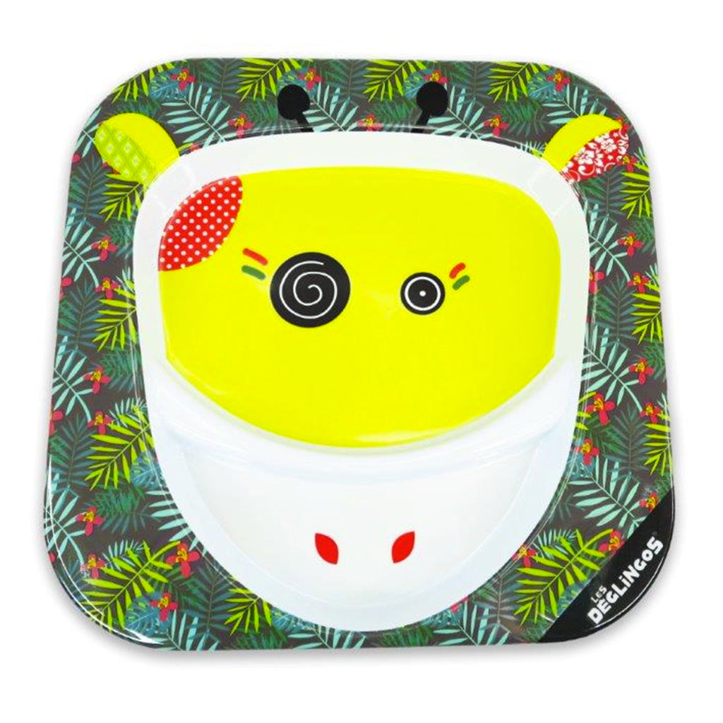 A cute Melamine Plate with colourful Deglingos giraffe design.