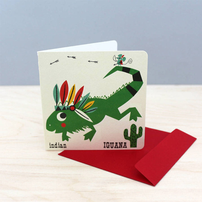 Noodoll retro style Iguana Card for birthday baby nostalgic throwback to vintage flash learning card