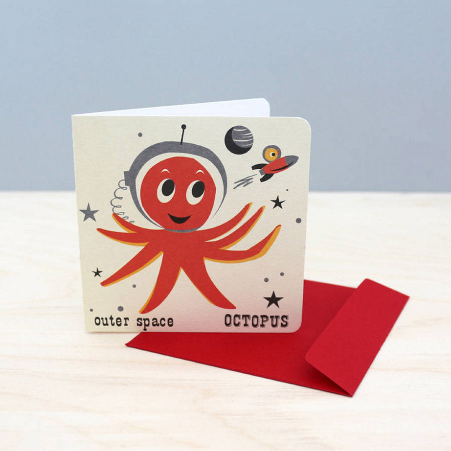 Noodoll retro style Octopus greetings card nostalgic throwback to vintage style flash learning cards