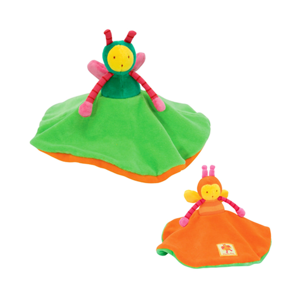 moulin roty bright colourful hide and seek bee orange green baby reversable comforter