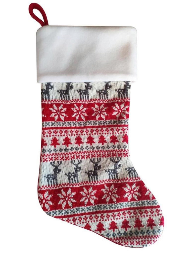 Knitted Red Nordic Christmas Stocking - Personalised