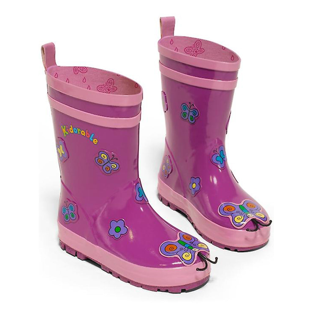 Children's Rain Boot has a pretty butterfly on each toe, with lots of little flowers and a heel tab.