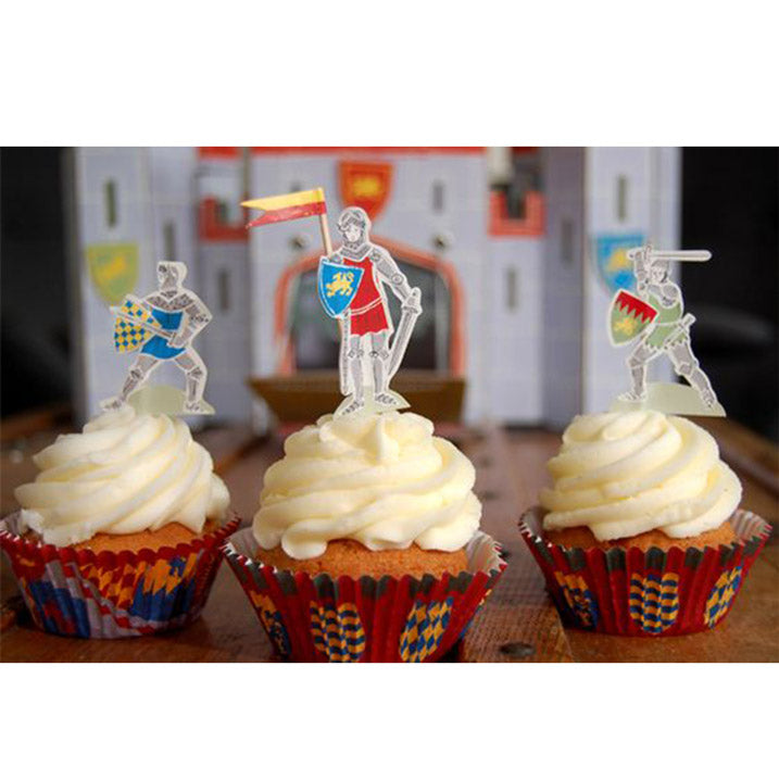 Party knight cupcake decorations with two styles of cases and 4 styles of toppers by Meri Meri