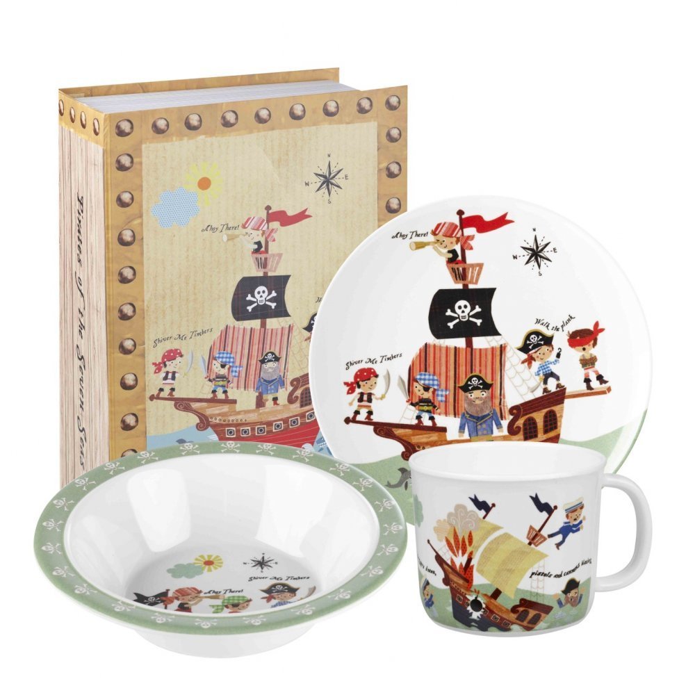 This 3 piece Pirate breakfast set consists of a bowl, plate and cup from Little Rhymes Melamine Collection.