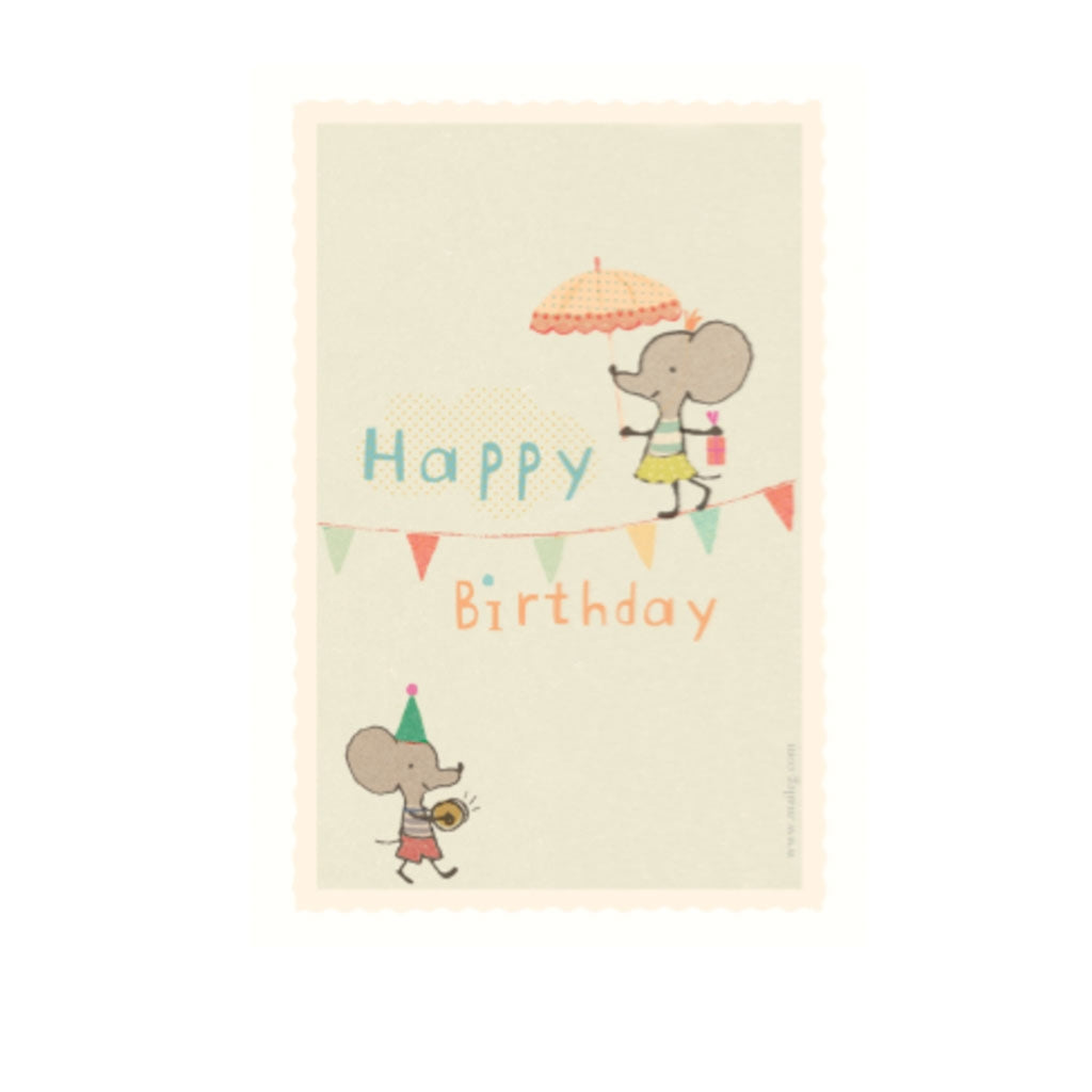 Maileg Line Dancer Mouse Birthday Card 13cm is perfect for a special quirky party gift