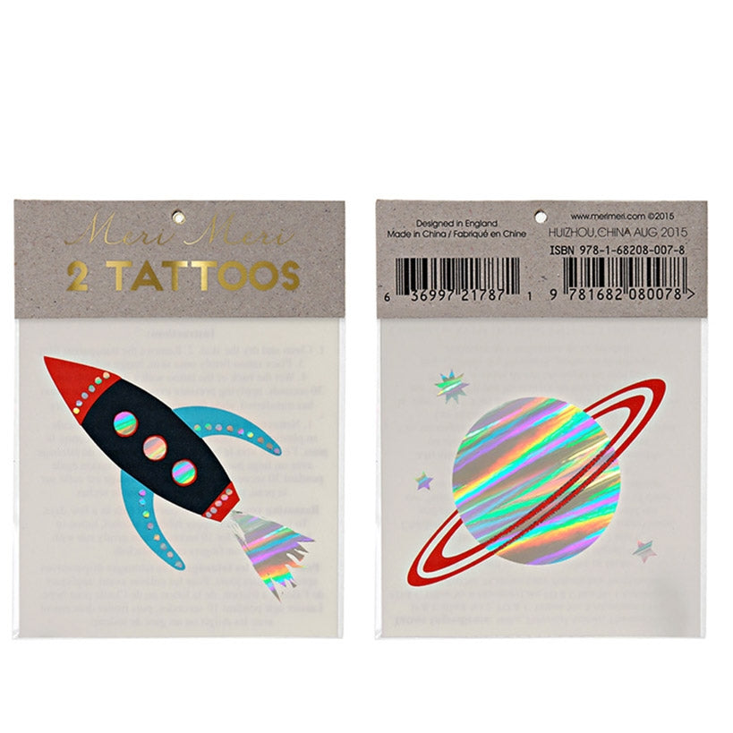 Meri Meri Boys girls shiny space tattoos planet and rocket