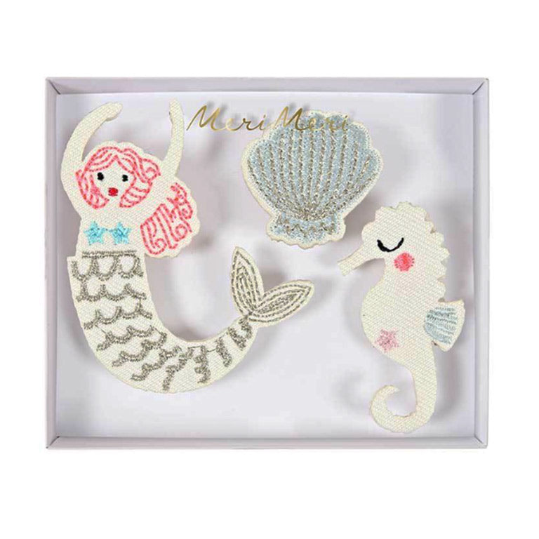 In their case Meri Meri Mermaid Embroidered Brooches for children