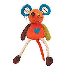 Cute plush bright colourful Millie Mouse rope dog toy for play-time with squeaker inside