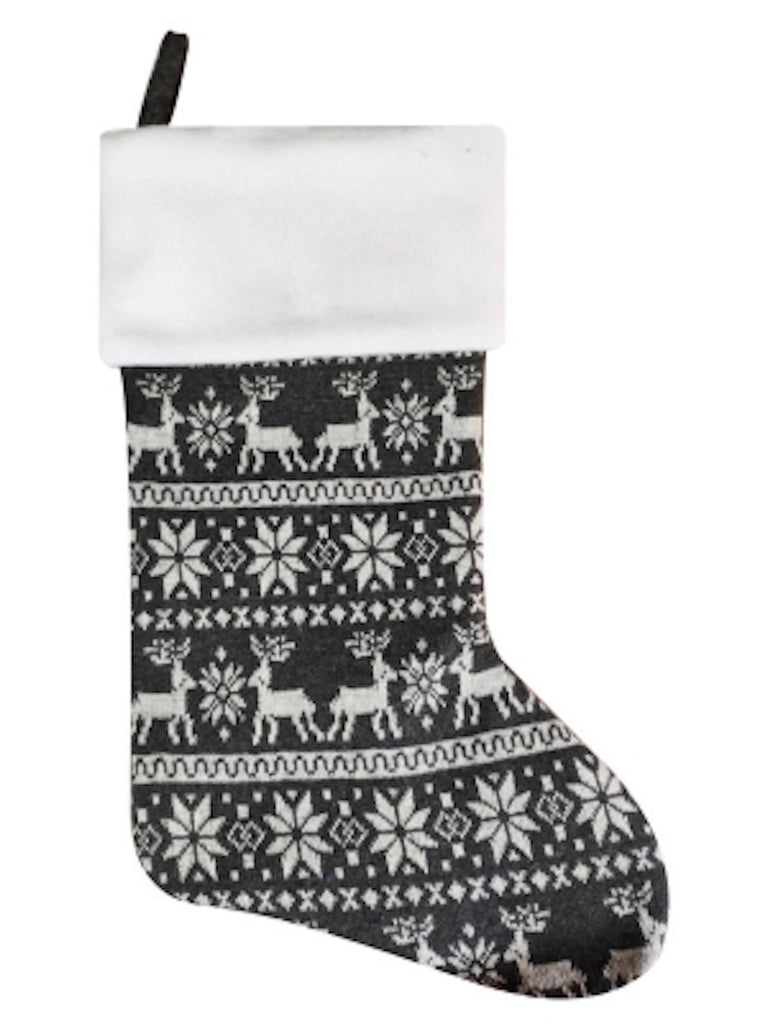 Knitted Grey Nordic Christmas Stocking - Personalised