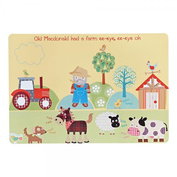 Colourful Little Rhymes Old MacDonald's Farm Placemat with farm tractor and animals. Toddler dinner time.