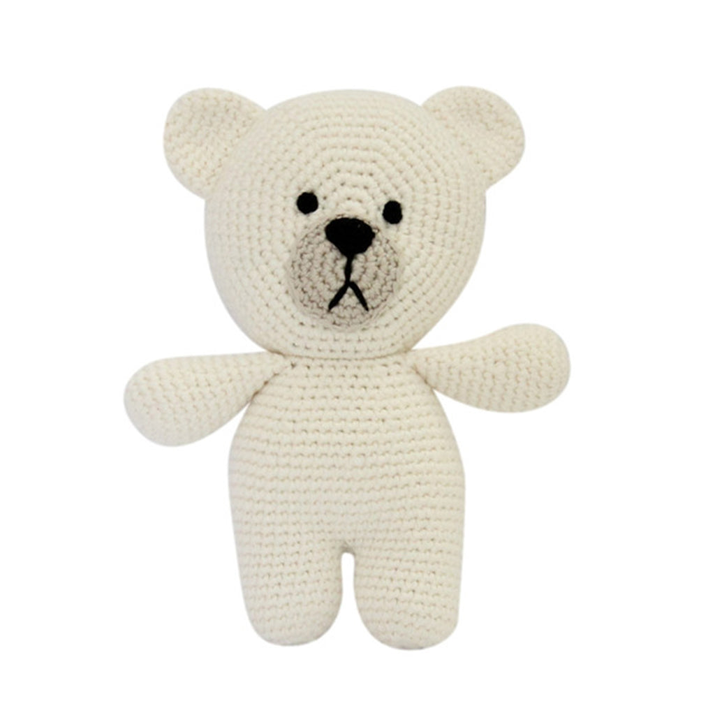 Attic Textiles Baby's First Crocheted handmade organic bamboo Bear in cream for birthday