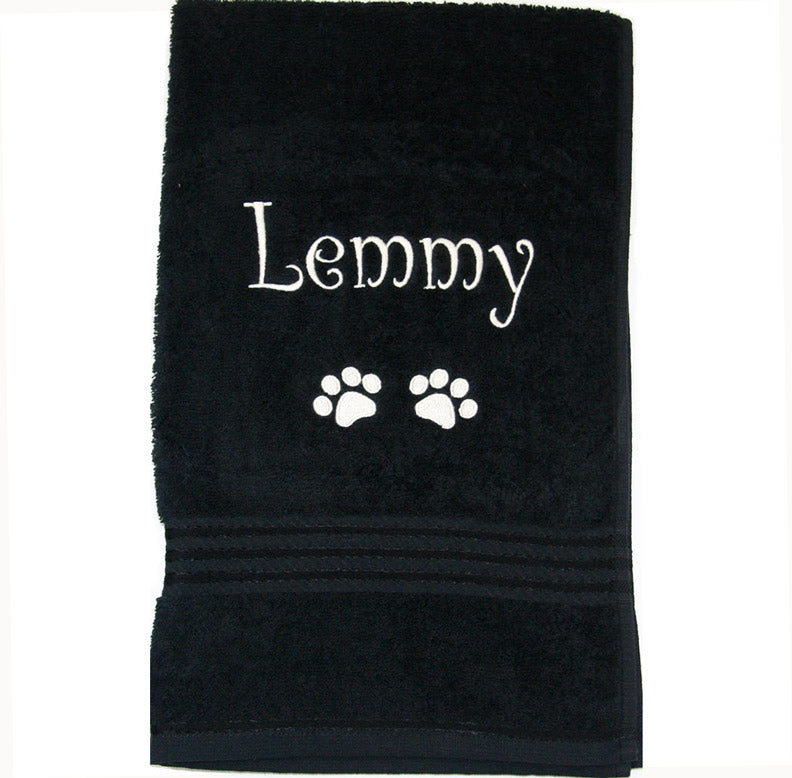 Black Pet Cat Bath Towel embroidered or personalised with Lemmy