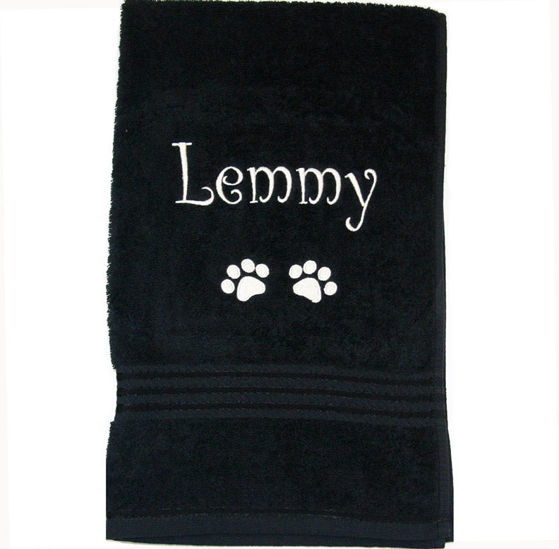 Black Pet Towel embroidered or personalised with Lemmy